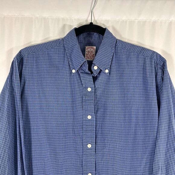 Brooks Brothers Dress Shirt Men's Medium Blue Plaid Button Up Long Sleeve Cotton - Picture 4 of 5